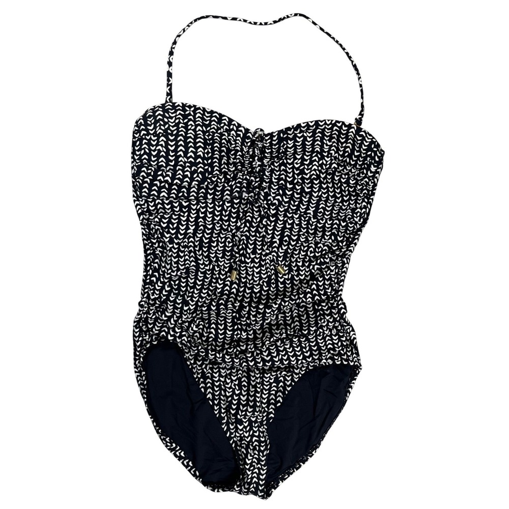 La Blanca One Piece Swimsuit Womens 8 Navy White Chevron Ruched LB5KD10